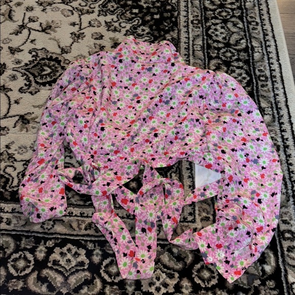 Miu Miu vintage 70’s Pink and White green Floral silk cropped blouse - Picture 9 of 16